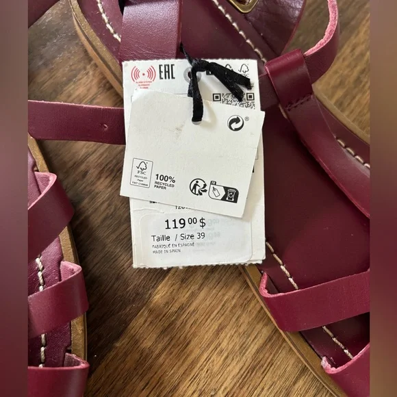 NWT Zara Burgundy Leather Cage (Fisherman) Sandals - Picture 5 of 5